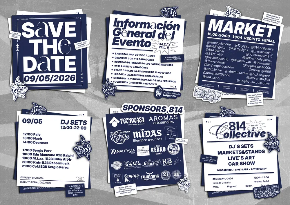 Cartelería del 814.DAY II: save the date, información, market, DJ sets y sponsors