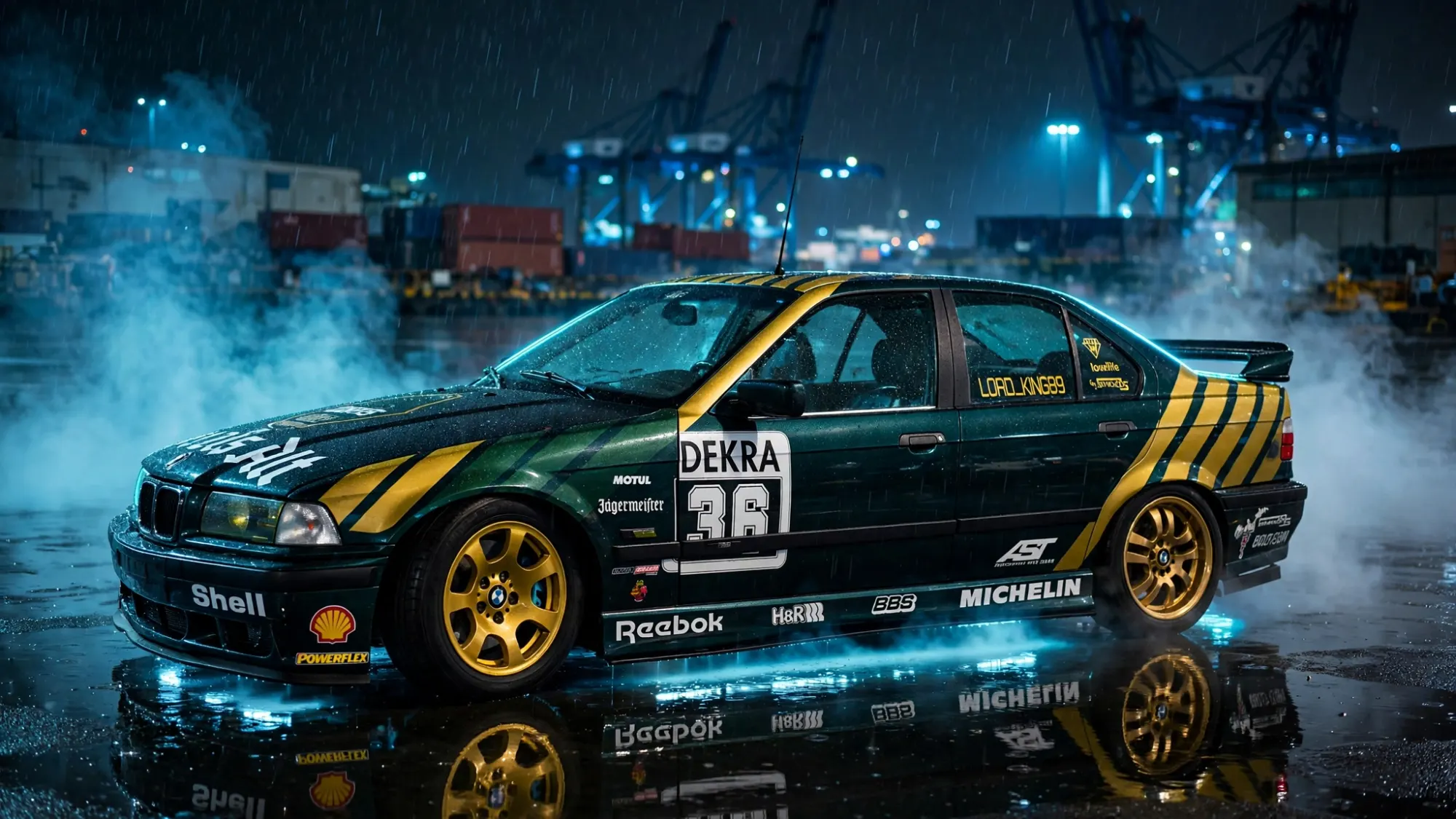BMW de rally en el puerto