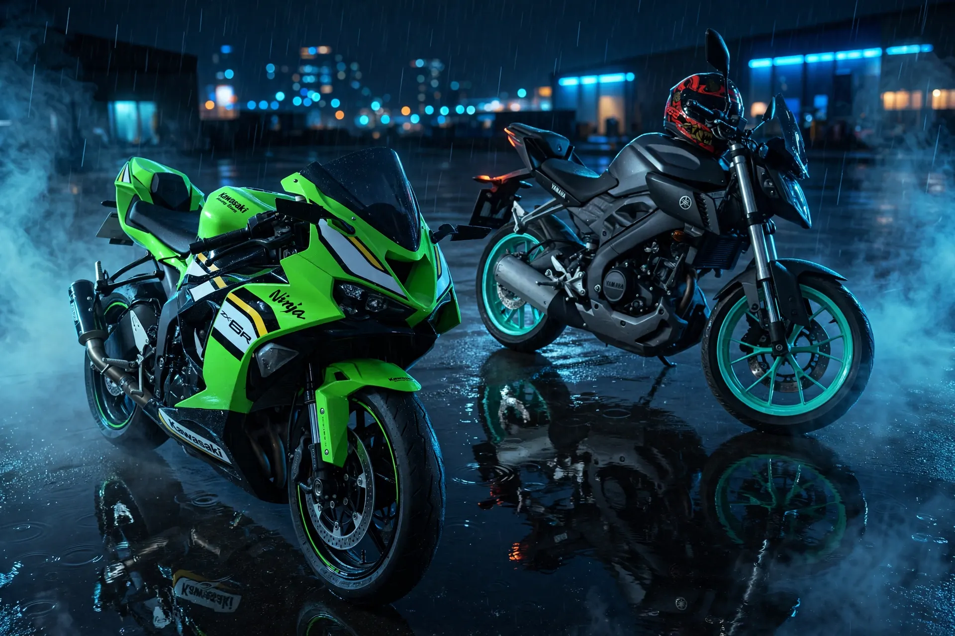 Dos motos bajo la lluvia