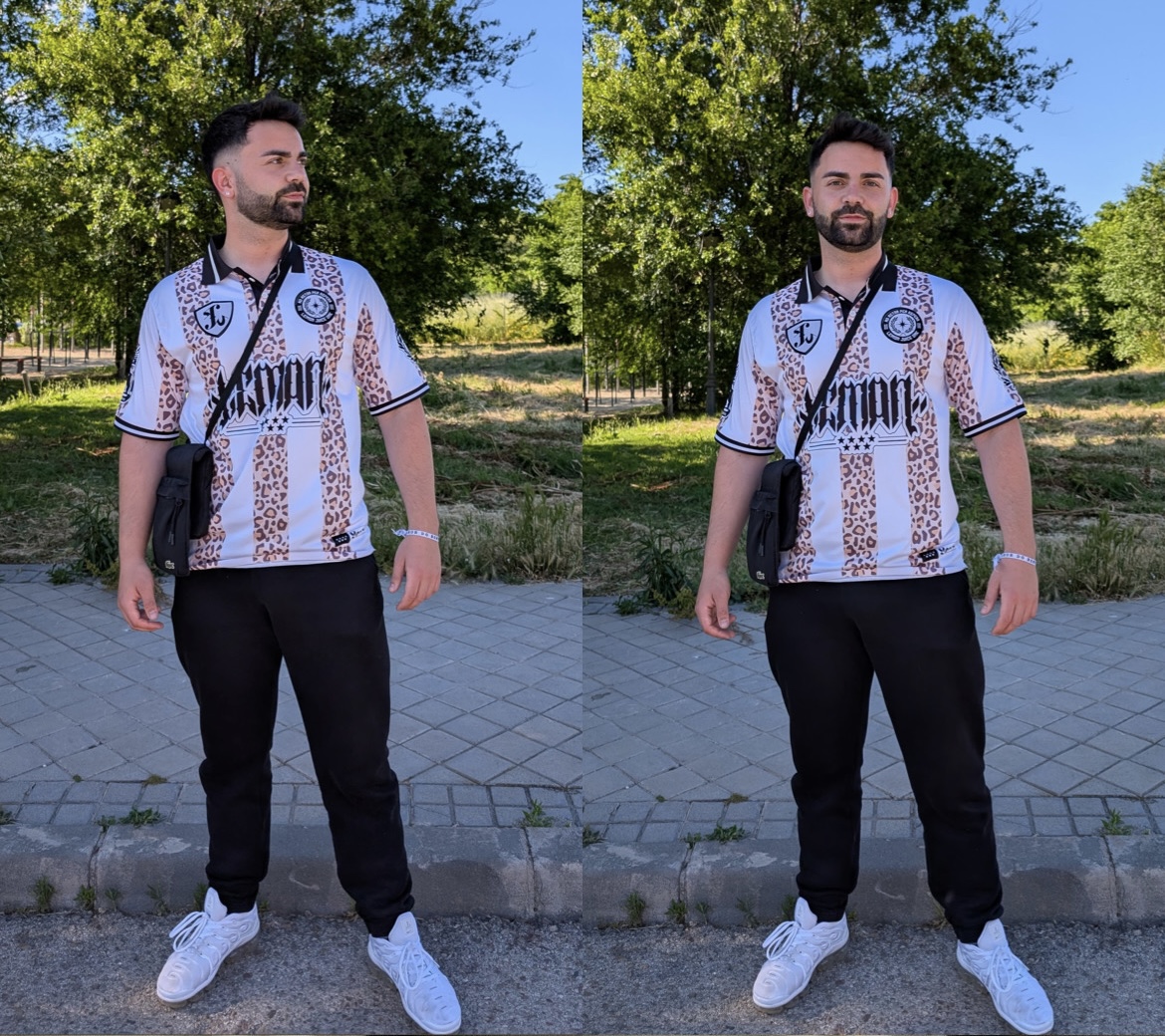 Modelo masculino con camiseta de fútbol en un parque