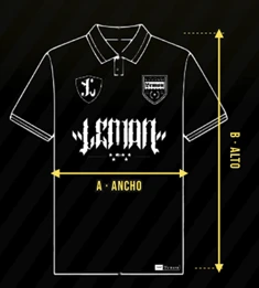 Polo Lemon Wear de referencia con las medidas A (ancho) y B (alto)